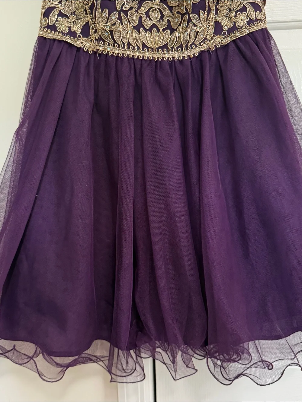 Blondie Purple Gold Trimmed Halter Neck Cocktail Homecoming Dress NWT Size 11